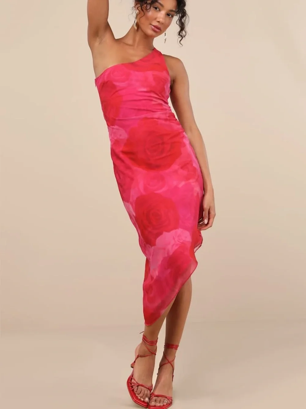 NWT LULU'S pretty seren asymmetrical mesh rushed bodycon dress XS - Picture 2 of 13